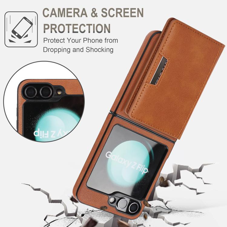 For Samsung Galaxy Z Flip7 FE / Flip6 Kalebol Strong Magnetic MagSafe 2-Fold Ring Magnetic Card Case Leather Side Sticker Phone Case
