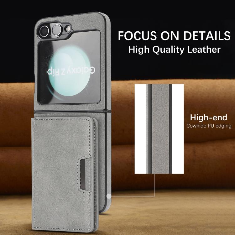 For Samsung Galaxy Z Flip7 FE / Flip6 Kalebol Strong Magnetic MagSafe 2-Fold Ring Magnetic Card Case Leather Side Sticker Phone Case