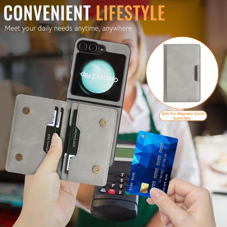For Samsung Galaxy Z Flip7 FE / Flip6 Kalebol Strong Magnetic MagSafe 2-Fold Ring Magnetic Card Case Leather Side Sticker Phone Case