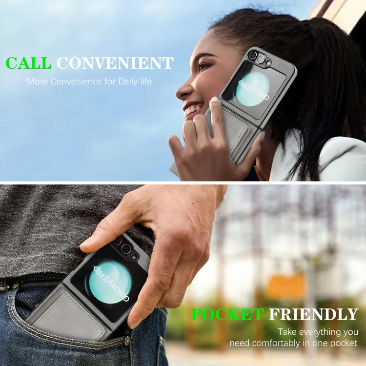 For Samsung Galaxy Z Flip7 FE / Flip6 Kalebol Strong Magnetic MagSafe 2-Fold Ring Magnetic Card Case Leather Side Sticker Phone Case