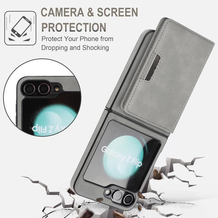 For Samsung Galaxy Z Flip7 FE / Flip6 Kalebol Strong Magnetic MagSafe 2-Fold Ring Magnetic Card Case Leather Side Sticker Phone Case