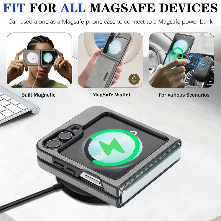For Samsung Galaxy Z Flip7 FE / Flip6 Kalebol Strong Magnetic MagSafe 2-Fold Ring Magnetic Card Case Leather Side Sticker Phone Case