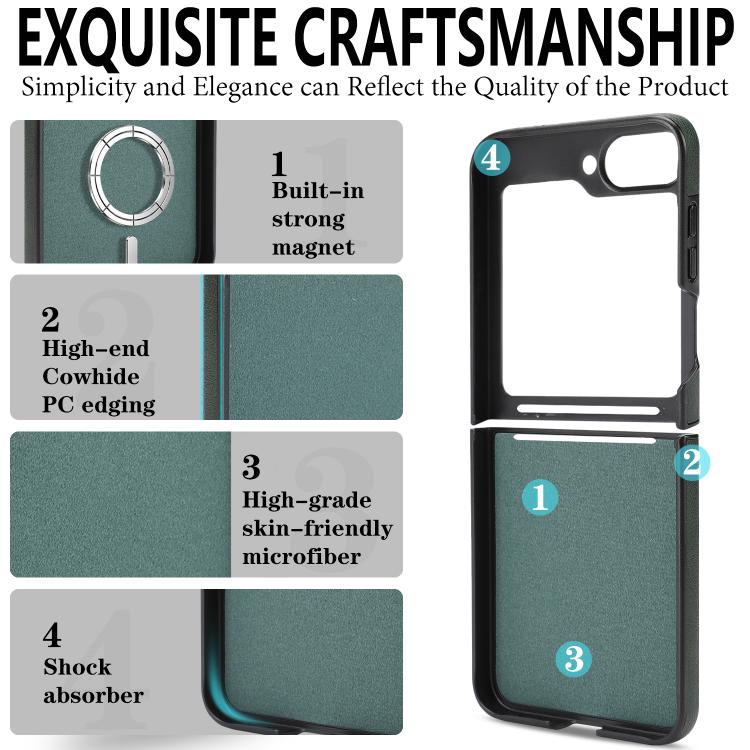 For Samsung Galaxy Z Flip7 FE / Flip6 Kalebol Strong Magnetic MagSafe 2-Fold Ring Magnetic Card Case Leather Side Sticker Phone Case