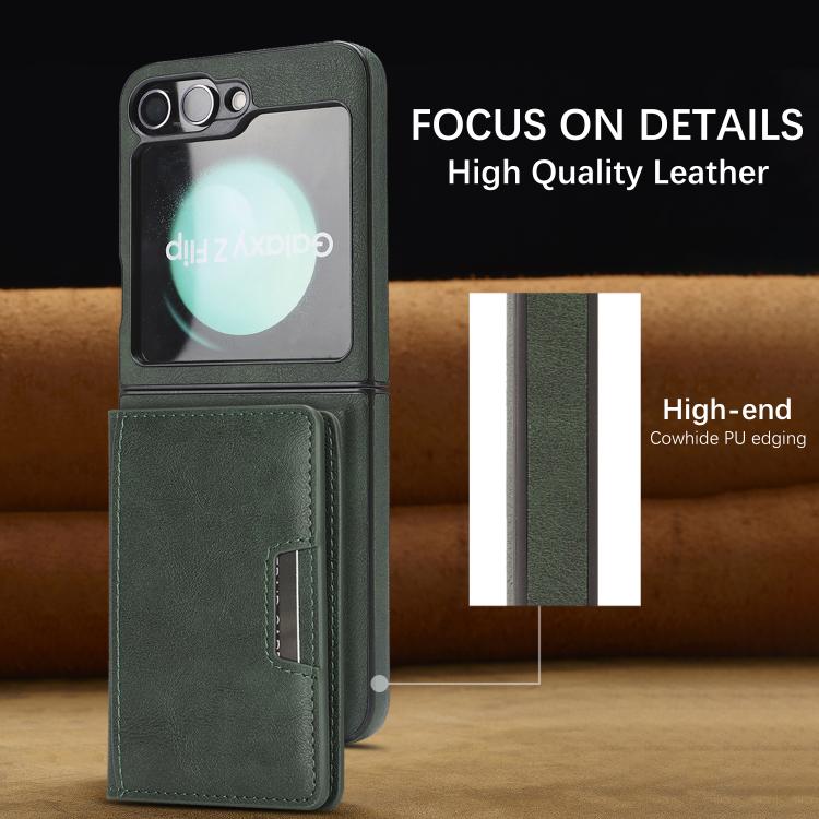 For Samsung Galaxy Z Flip7 FE / Flip6 Kalebol Strong Magnetic MagSafe 2-Fold Ring Magnetic Card Case Leather Side Sticker Phone Case