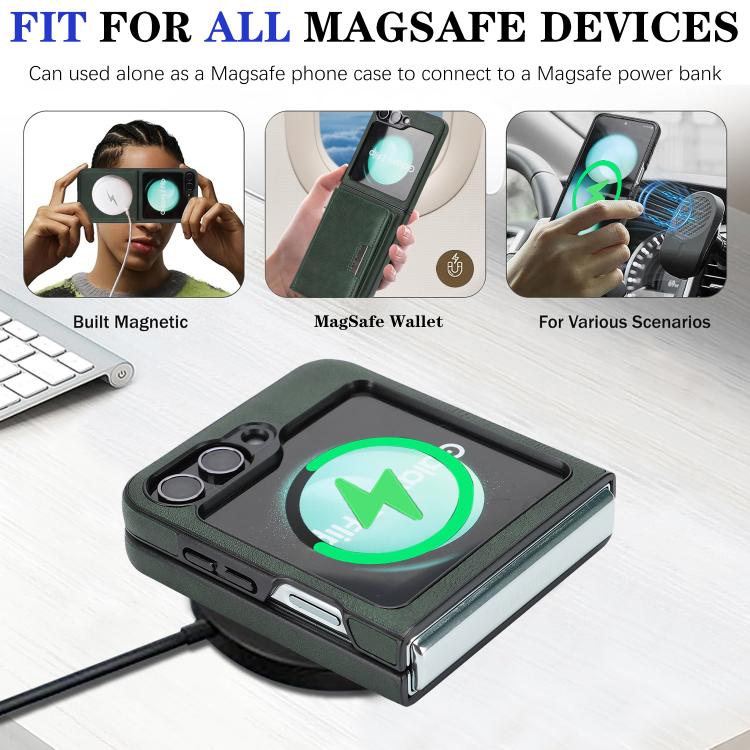 For Samsung Galaxy Z Flip7 FE / Flip6 Kalebol Strong Magnetic MagSafe 2-Fold Ring Magnetic Card Case Leather Side Sticker Phone Case