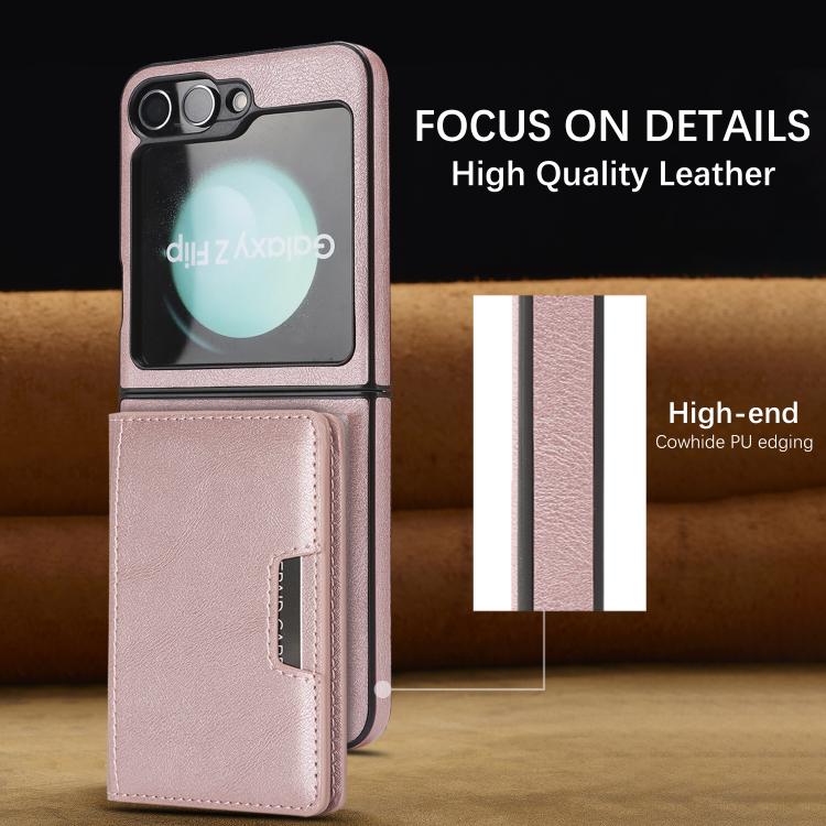 For Samsung Galaxy Z Flip7 FE / Flip6 Kalebol Strong Magnetic MagSafe 2-Fold Ring Magnetic Card Case Leather Side Sticker Phone Case