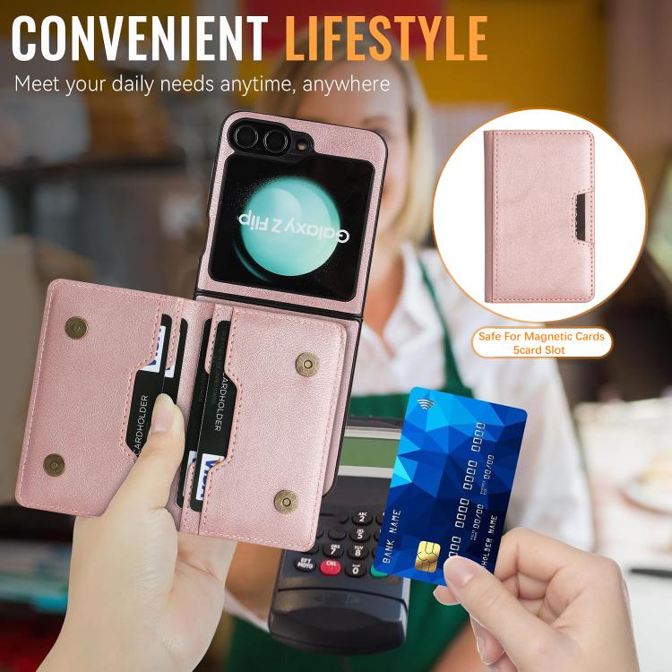 For Samsung Galaxy Z Flip7 FE / Flip6 Kalebol Strong Magnetic MagSafe 2-Fold Ring Magnetic Card Case Leather Side Sticker Phone Case