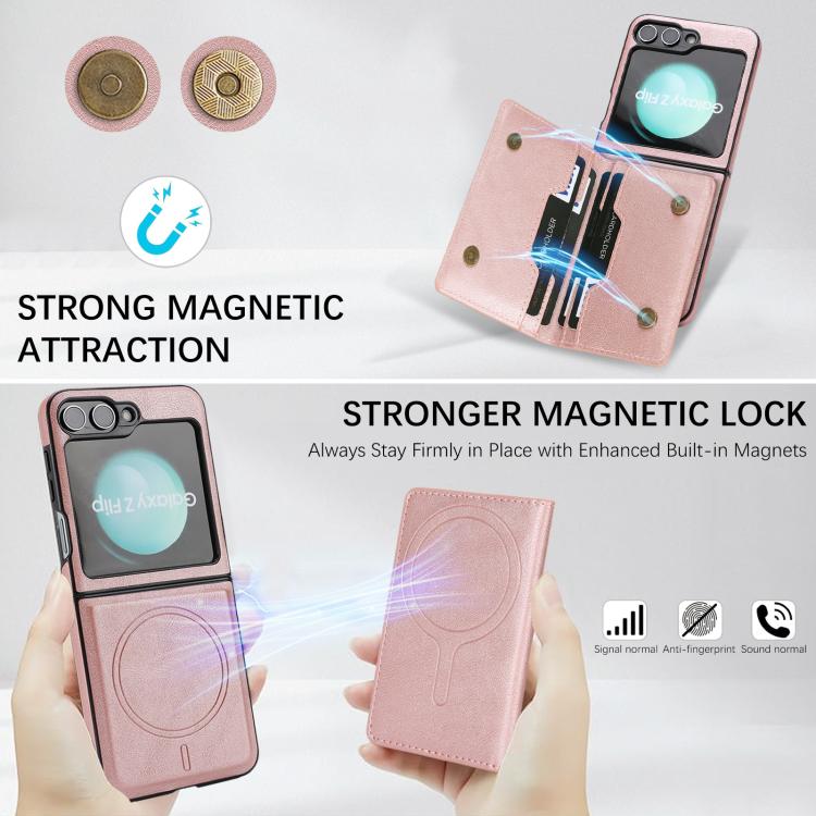For Samsung Galaxy Z Flip7 FE / Flip6 Kalebol Strong Magnetic MagSafe 2-Fold Ring Magnetic Card Case Leather Side Sticker Phone Case