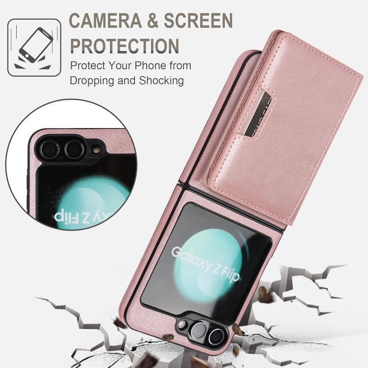 For Samsung Galaxy Z Flip7 FE / Flip6 Kalebol Strong Magnetic MagSafe 2-Fold Ring Magnetic Card Case Leather Side Sticker Phone Case