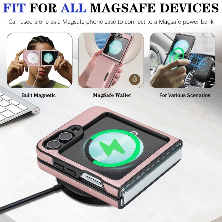 For Samsung Galaxy Z Flip7 FE / Flip6 Kalebol Strong Magnetic MagSafe 2-Fold Ring Magnetic Card Case Leather Side Sticker Phone Case