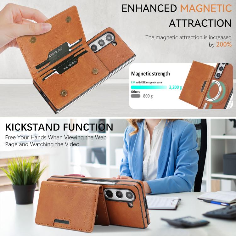 For Samsung Galaxy Z Fold6 Kalebol Strong Magnetic MagSafe 2-Fold Ring Magnetic Card Case Leather Side Sticker Phone Case