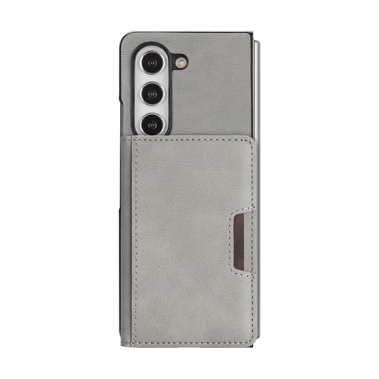 For Samsung Galaxy Z Fold6 Kalebol Strong Magnetic MagSafe 2-Fold Ring Magnetic Card Case Leather Side Sticker Phone Case