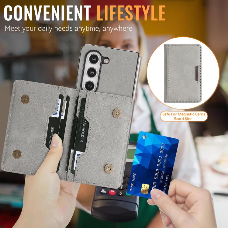 For Samsung Galaxy Z Fold6 Kalebol Strong Magnetic MagSafe 2-Fold Ring Magnetic Card Case Leather Side Sticker Phone Case