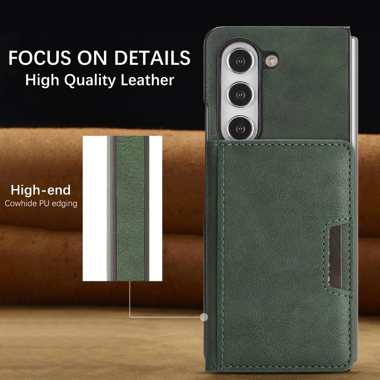 For Samsung Galaxy Z Fold6 Kalebol Strong Magnetic MagSafe 2-Fold Ring Magnetic Card Case Leather Side Sticker Phone Case
