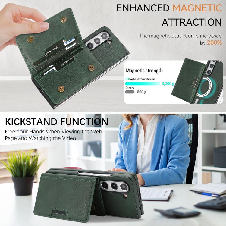 For Samsung Galaxy Z Fold6 Kalebol Strong Magnetic MagSafe 2-Fold Ring Magnetic Card Case Leather Side Sticker Phone Case