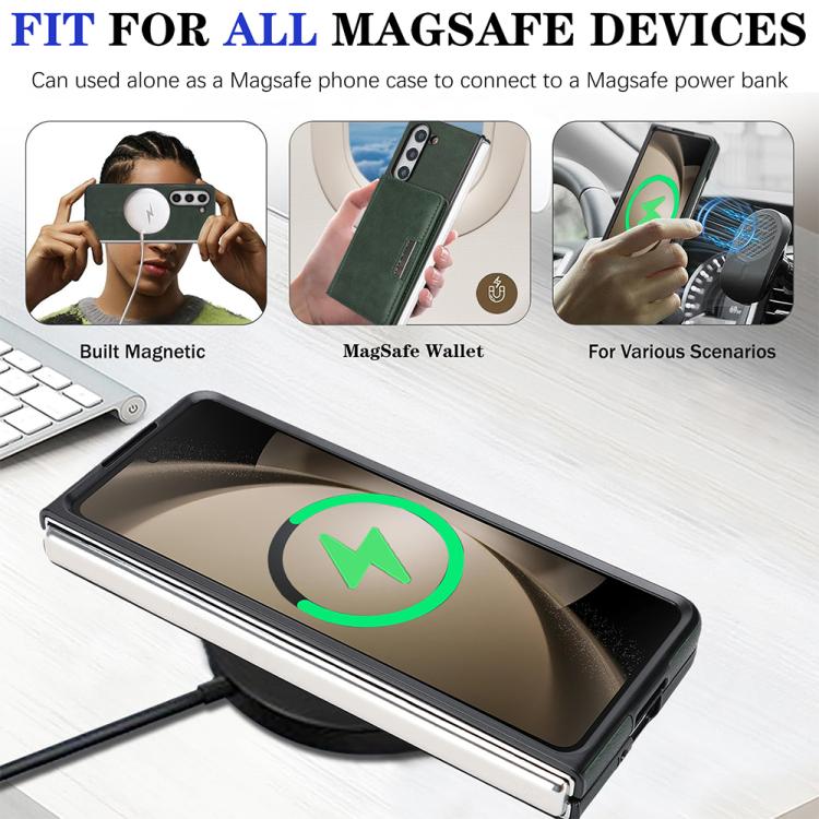For Samsung Galaxy Z Fold6 Kalebol Strong Magnetic MagSafe 2-Fold Ring Magnetic Card Case Leather Side Sticker Phone Case