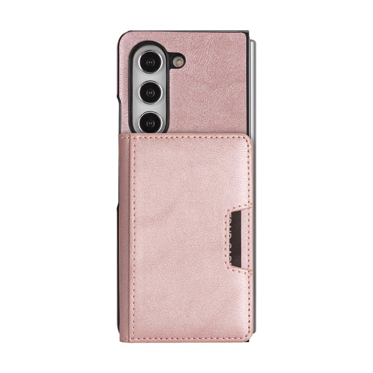 For Samsung Galaxy Z Fold6 Kalebol Strong Magnetic MagSafe 2-Fold Ring Magnetic Card Case Leather Side Sticker Phone Case