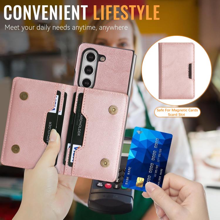 For Samsung Galaxy Z Fold6 Kalebol Strong Magnetic MagSafe 2-Fold Ring Magnetic Card Case Leather Side Sticker Phone Case