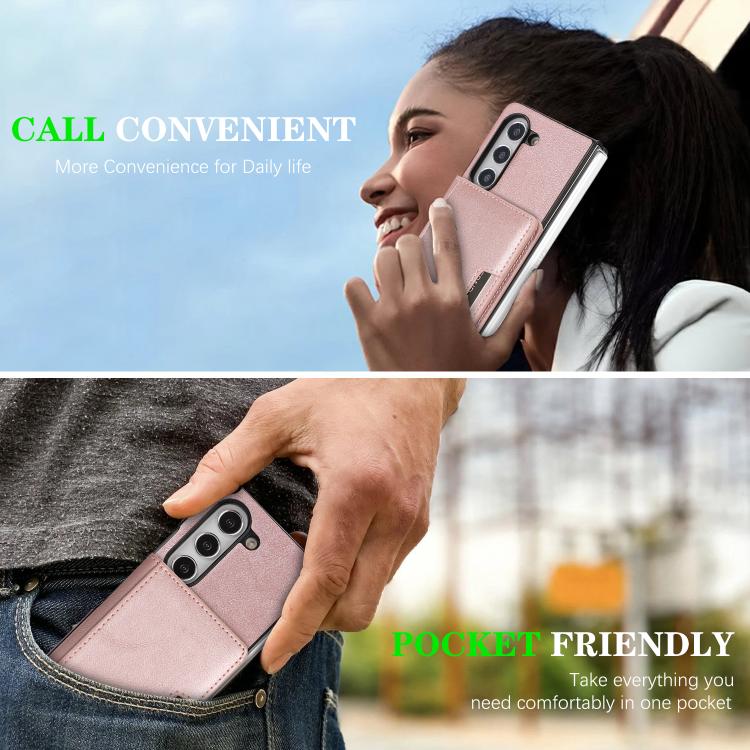 For Samsung Galaxy Z Fold6 Kalebol Strong Magnetic MagSafe 2-Fold Ring Magnetic Card Case Leather Side Sticker Phone Case