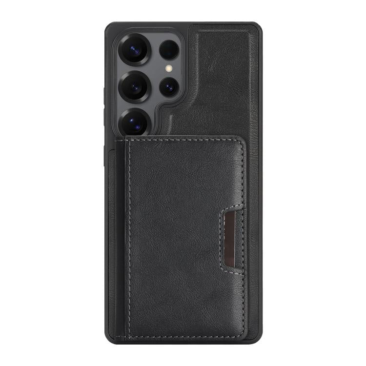 For Samsung Galaxy S25 Ultra Kalebol Strong Magnetic MagSafe 2-Fold Ring Magnetic Card Case Leather Side Sticker Phone Case