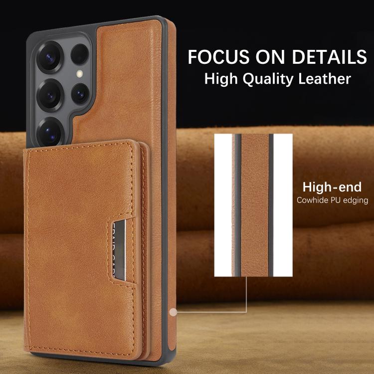 For Samsung Galaxy S25 Ultra Kalebol Strong Magnetic MagSafe 2-Fold Ring Magnetic Card Case Leather Side Sticker Phone Case