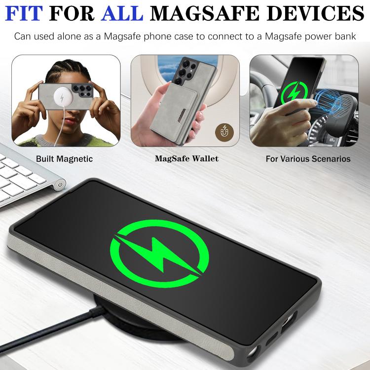 For Samsung Galaxy S25 Ultra Kalebol Strong Magnetic MagSafe 2-Fold Ring Magnetic Card Case Leather Side Sticker Phone Case