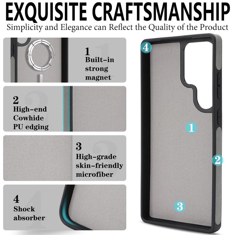 For Samsung Galaxy S25 Ultra Kalebol Strong Magnetic MagSafe 2-Fold Ring Magnetic Card Case Leather Side Sticker Phone Case