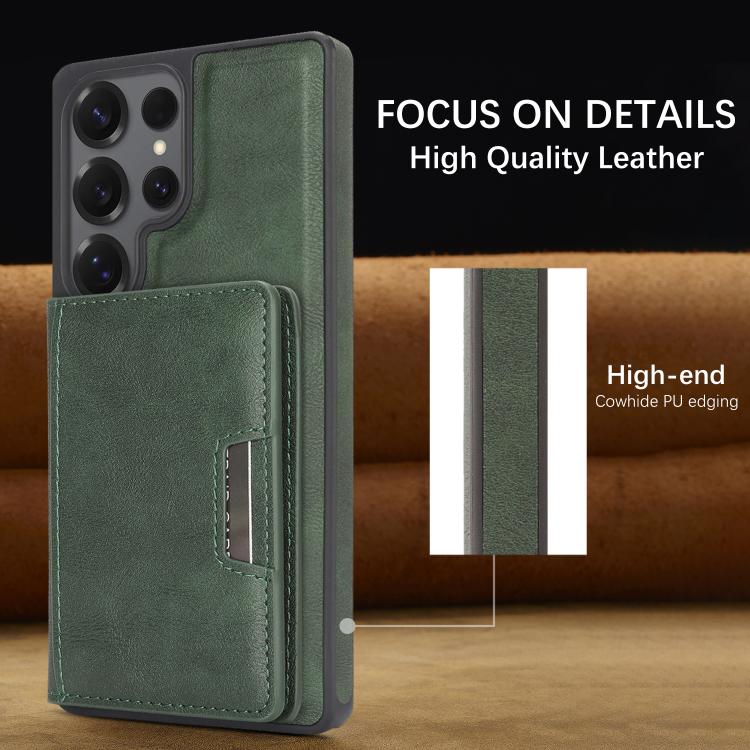 For Samsung Galaxy S25 Ultra Kalebol Strong Magnetic MagSafe 2-Fold Ring Magnetic Card Case Leather Side Sticker Phone Case