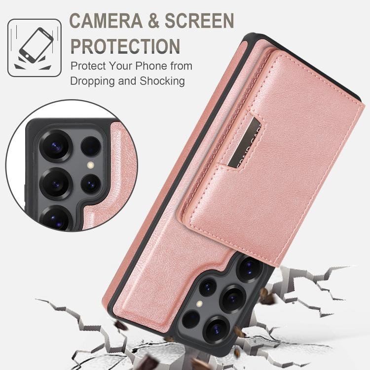 For Samsung Galaxy S25 Ultra Kalebol Strong Magnetic MagSafe 2-Fold Ring Magnetic Card Case Leather Side Sticker Phone Case