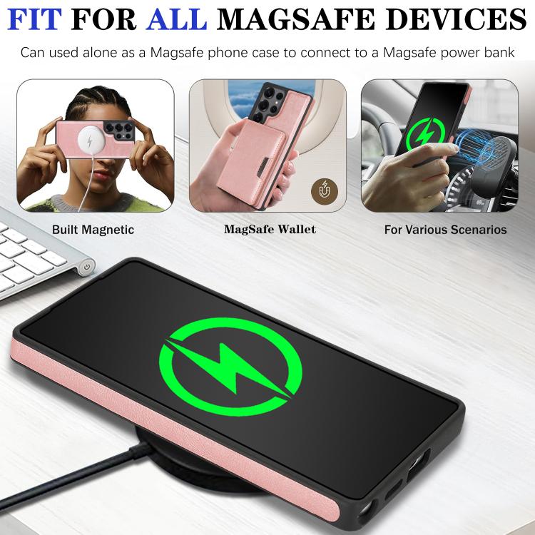 For Samsung Galaxy S25 Ultra Kalebol Strong Magnetic MagSafe 2-Fold Ring Magnetic Card Case Leather Side Sticker Phone Case