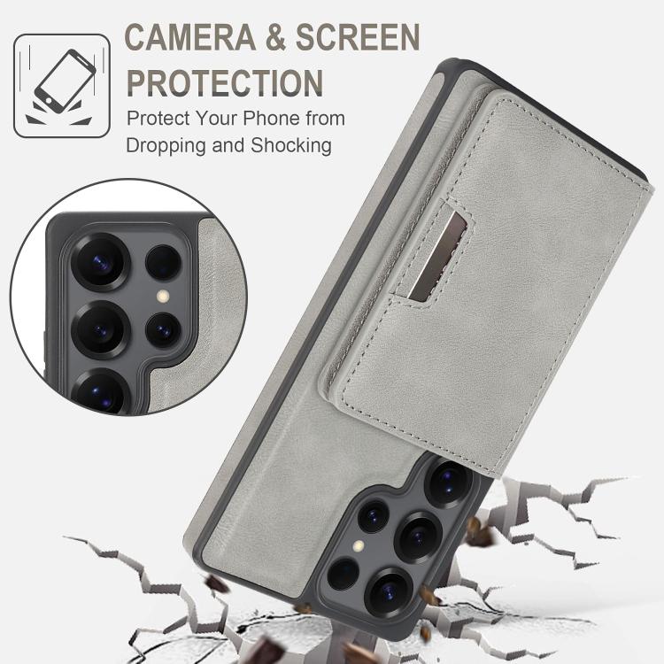For Samsung Galaxy S24 Ultra Kalebol Strong Magnetic MagSafe 2-Fold Ring Magnetic Card Case Leather Side Sticker Phone Case