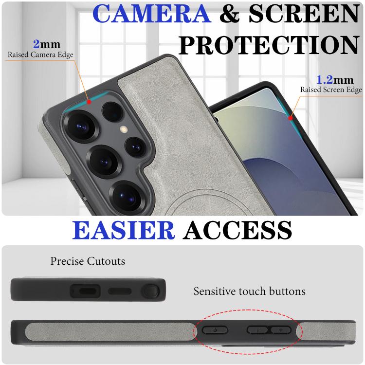 For Samsung Galaxy S24 Ultra Kalebol Strong Magnetic MagSafe 2-Fold Ring Magnetic Card Case Leather Side Sticker Phone Case