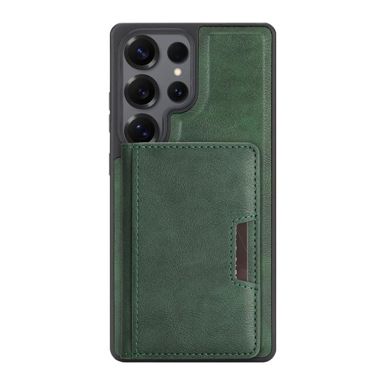 For Samsung Galaxy S24 Ultra Kalebol Strong Magnetic MagSafe 2-Fold Ring Magnetic Card Case Leather Side Sticker Phone Case