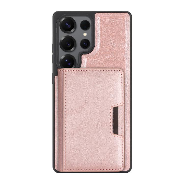For Samsung Galaxy S24 Ultra Kalebol Strong Magnetic MagSafe 2-Fold Ring Magnetic Card Case Leather Side Sticker Phone Case