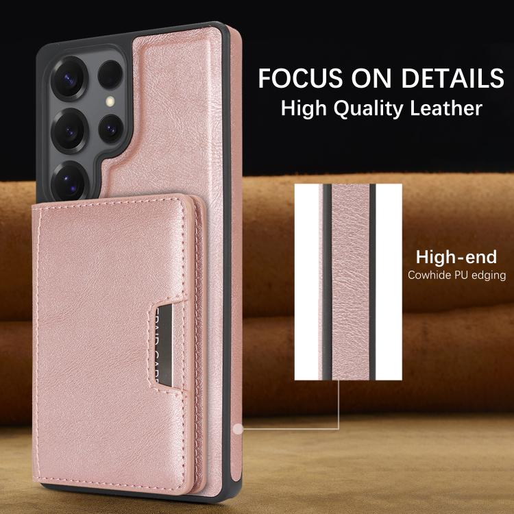 For Samsung Galaxy S24 Ultra Kalebol Strong Magnetic MagSafe 2-Fold Ring Magnetic Card Case Leather Side Sticker Phone Case