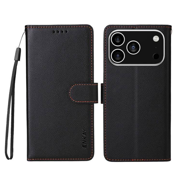 For iPhone 17 Pro ENKAY RFID Blocking Wallet Kickstand Litchi Texture Leather Phone Case