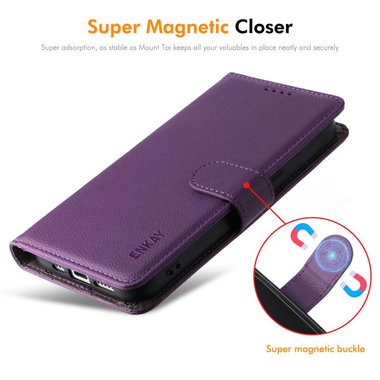 For iPhone 17 Pro ENKAY RFID Blocking Wallet Kickstand Litchi Texture Leather Phone Case