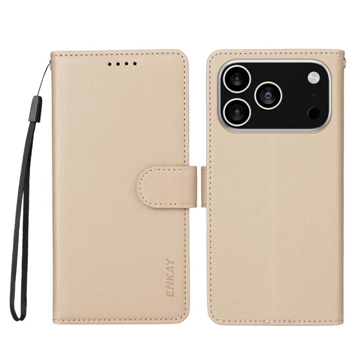 For iPhone 17 Pro ENKAY RFID Blocking Wallet Kickstand Litchi Texture Leather Phone Case