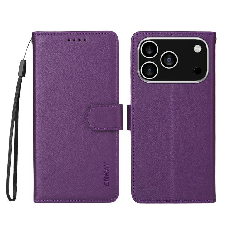 For iPhone 17 Pro ENKAY RFID Blocking Wallet Kickstand Litchi Texture Leather Phone Case