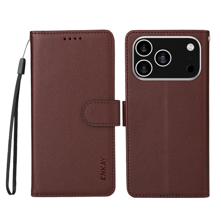 For iPhone 17 Pro ENKAY RFID Blocking Wallet Kickstand Litchi Texture Leather Phone Case
