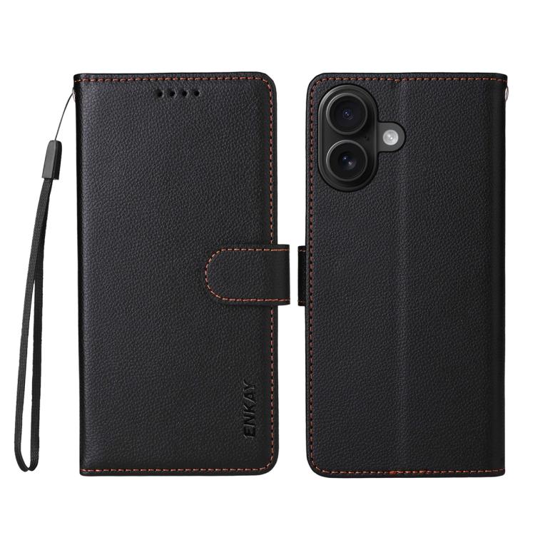 For iPhone 17 ENKAY RFID Blocking Wallet Kickstand Litchi Texture Leather Phone Case