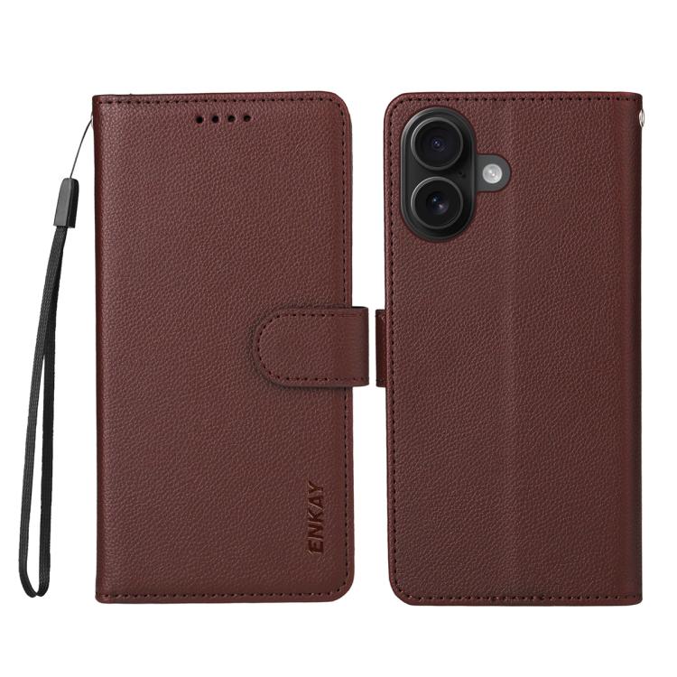 For iPhone 17 ENKAY RFID Blocking Wallet Kickstand Litchi Texture Leather Phone Case