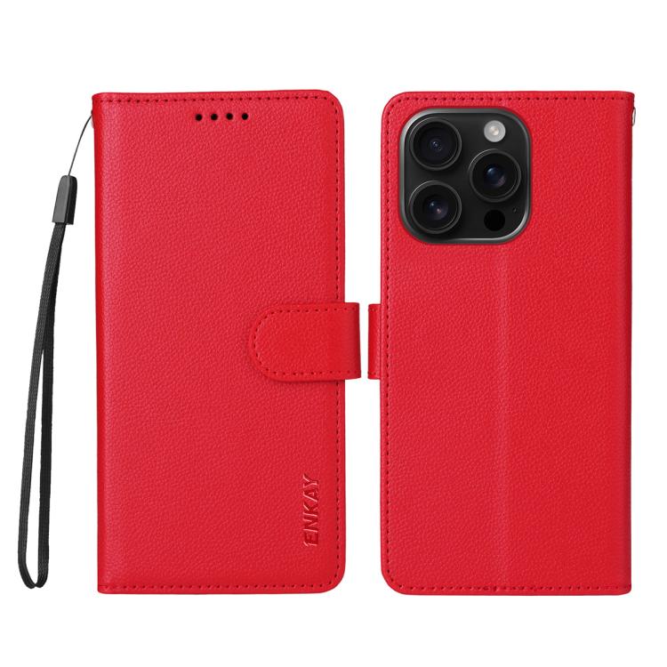 For iPhone 16 Pro Max ENKAY RFID Blocking Wallet Kickstand Litchi Texture Leather Phone Case