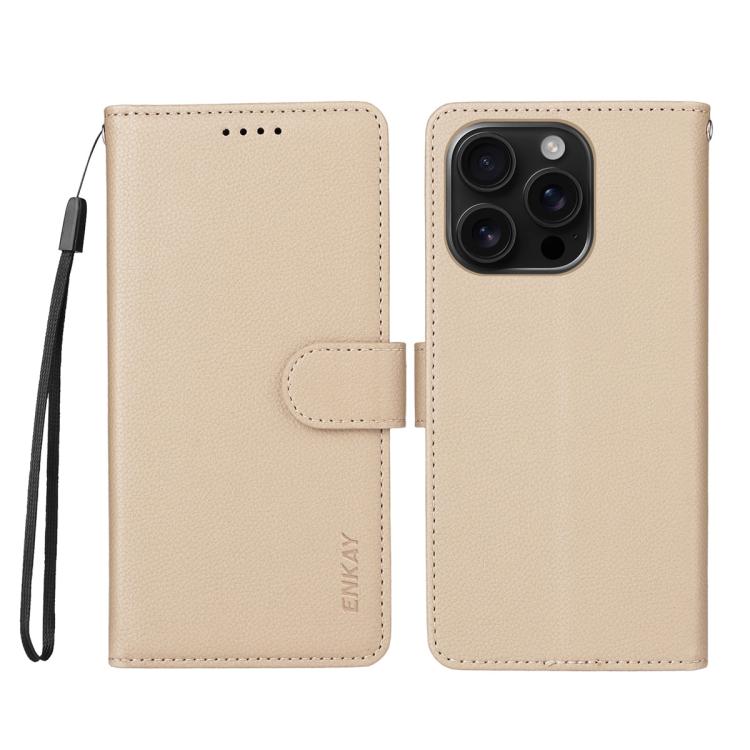 For iPhone 16 Pro Max ENKAY RFID Blocking Wallet Kickstand Litchi Texture Leather Phone Case