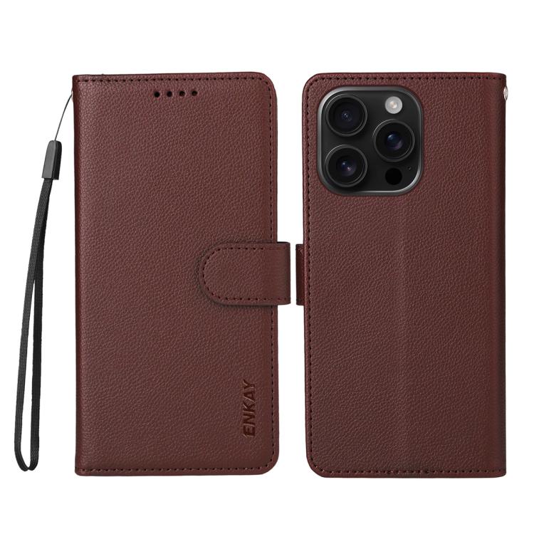 For iPhone 16 Pro Max ENKAY RFID Blocking Wallet Kickstand Litchi Texture Leather Phone Case