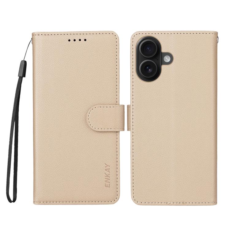 For iPhone 16 Plus ENKAY RFID Blocking Wallet Kickstand Litchi Texture Leather Phone Case