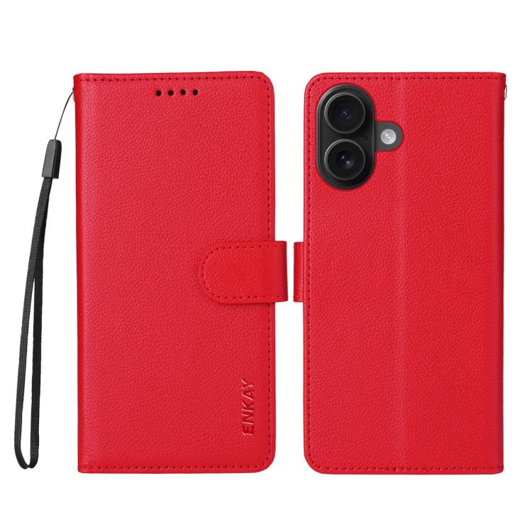 For iPhone 16 ENKAY RFID Blocking Wallet Kickstand Litchi Texture Leather Phone Case