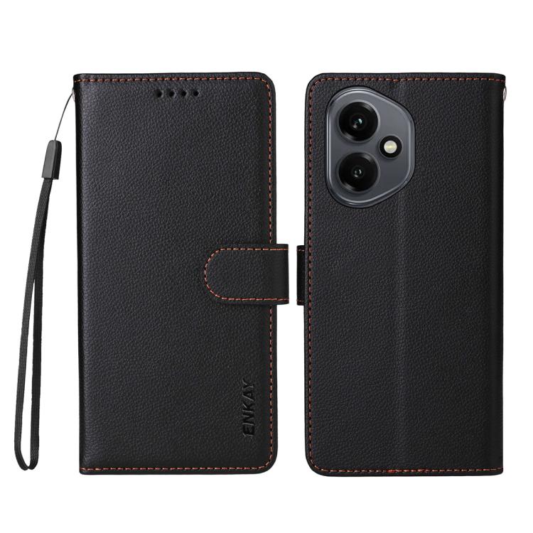 For Honor 400 Global 156.5mm ENKAY RFID Blocking Wallet Kickstand Litchi Texture Leather Phone Case