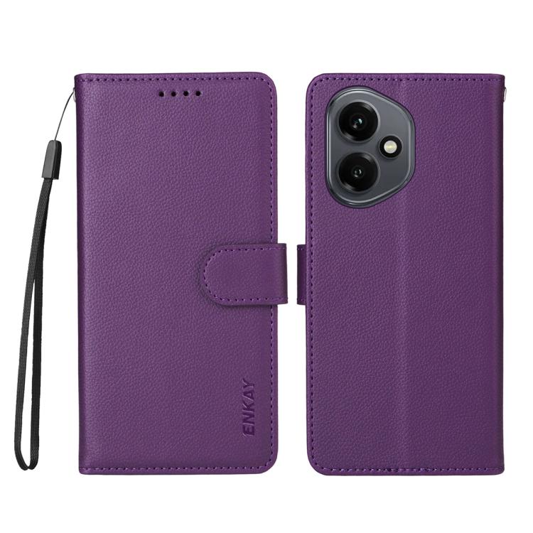 For Honor 400 Global 156.5mm ENKAY RFID Blocking Wallet Kickstand Litchi Texture Leather Phone Case
