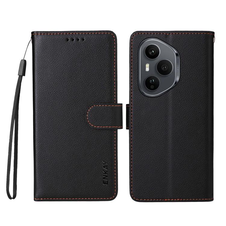 For Honor 400 Pro Global 160.8mm ENKAY RFID Blocking Wallet Kickstand Litchi Texture Leather Phone Case